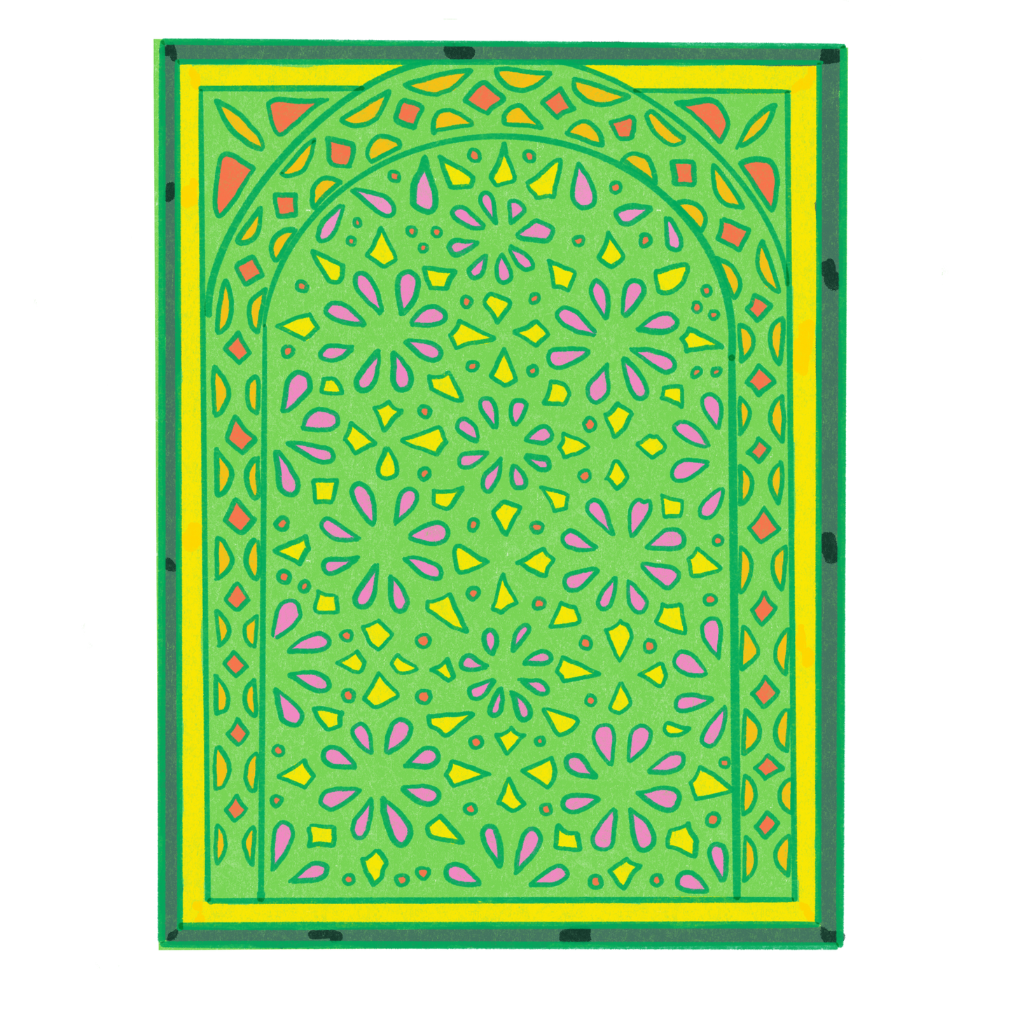 Green Mosaic Arch Panel – Vibrant Floral Artwork
