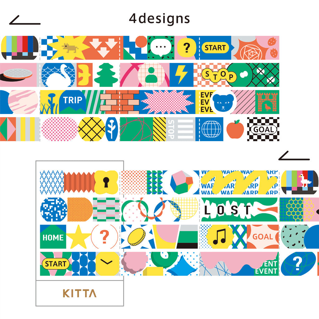KITTA Washi Tape Board Game Design – 4 Patterns, Pre-Cut Decorative Paper