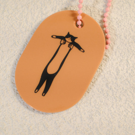 Cat Key Ring – Finger Pointing or Long Cat Beehive Design with Chain