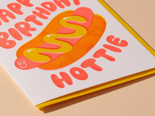 Happy Birthday Hottie Letterpress Card – Hot Dog Design, Made in USA