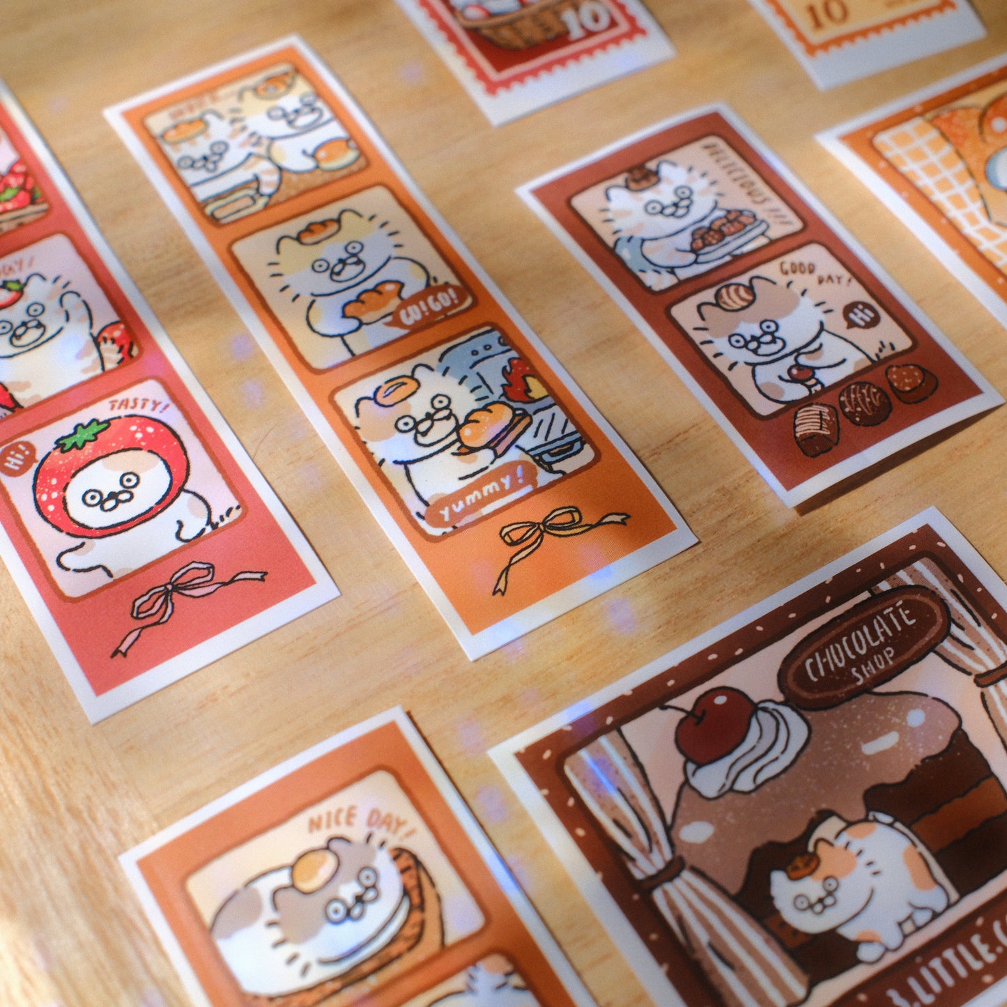 3 Little Cats Dessert House Sticker Pack | Glossy Square Polaroid Stickers (33 pcs)
