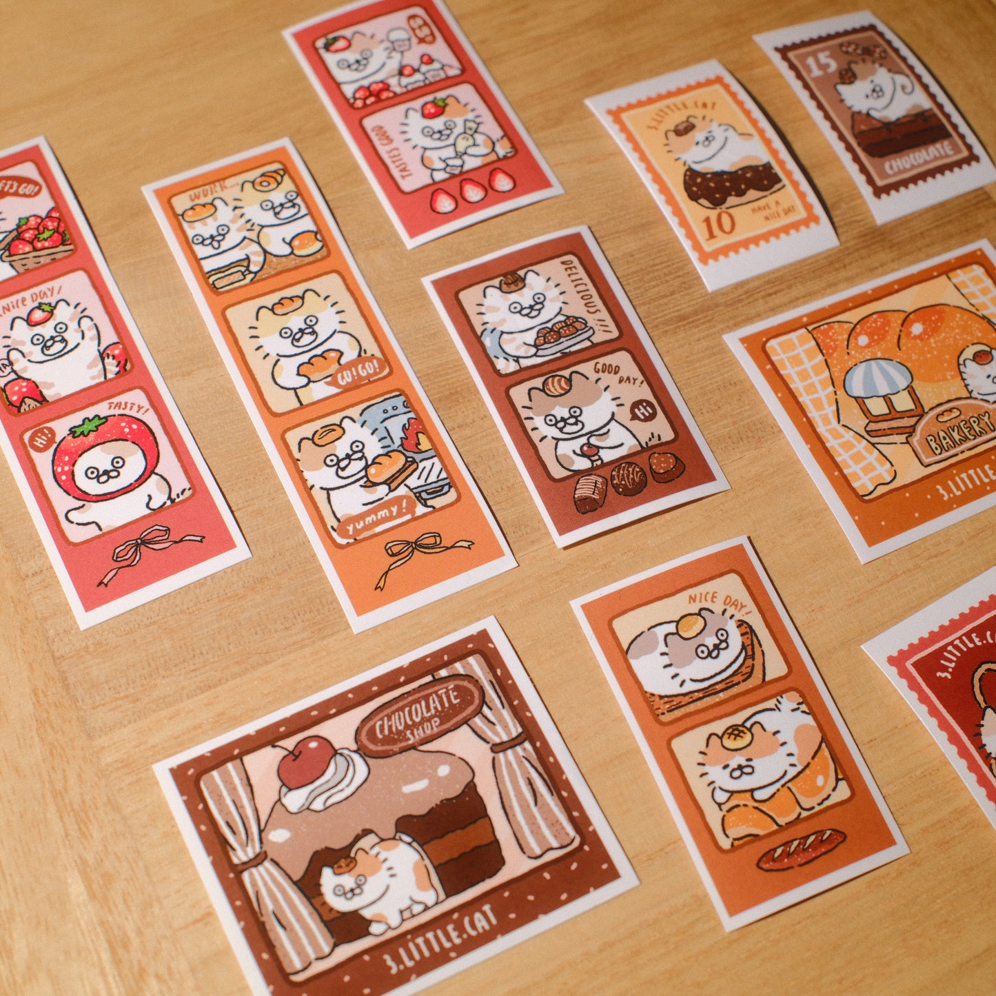 3 Little Cats Dessert House Sticker Pack | Glossy Square Polaroid Stickers (33 pcs)