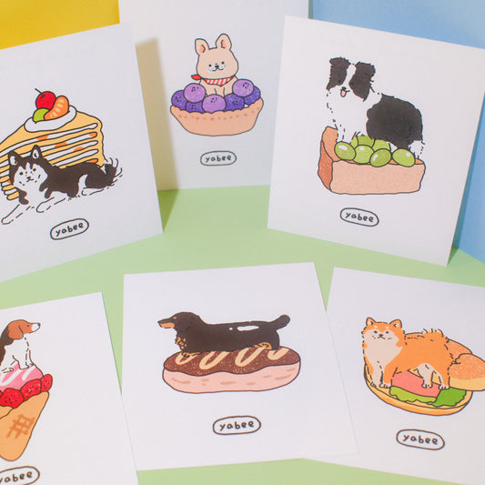 Yabee Happy Zoo Dog Dessert Mini Postcard | Double-Sided Journaling Cards (6 Designs)
