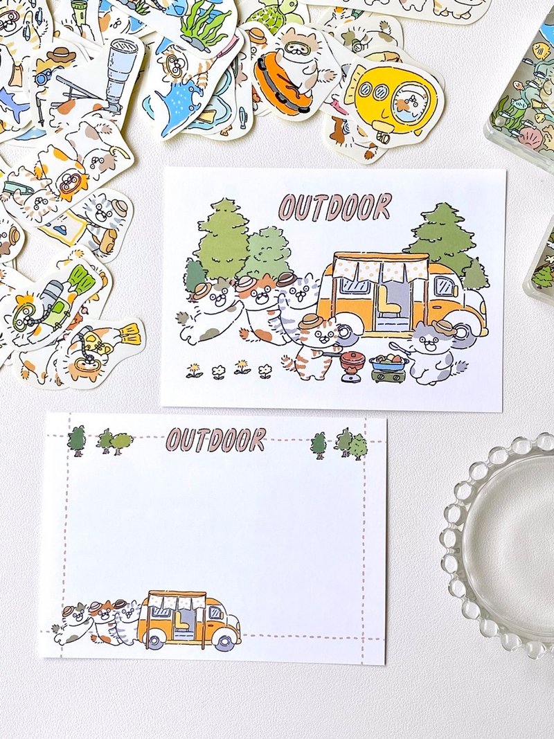 Camping & Outdoor Cat Postcard – Double-Sided 4.1x5.8in (10.5x14.8cm) Adventure Stationery