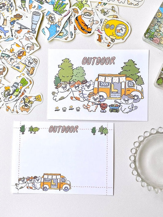 Camping & Outdoor Cat Postcard – Double-Sided 4.1x5.8in (10.5x14.8cm) Adventure Stationery