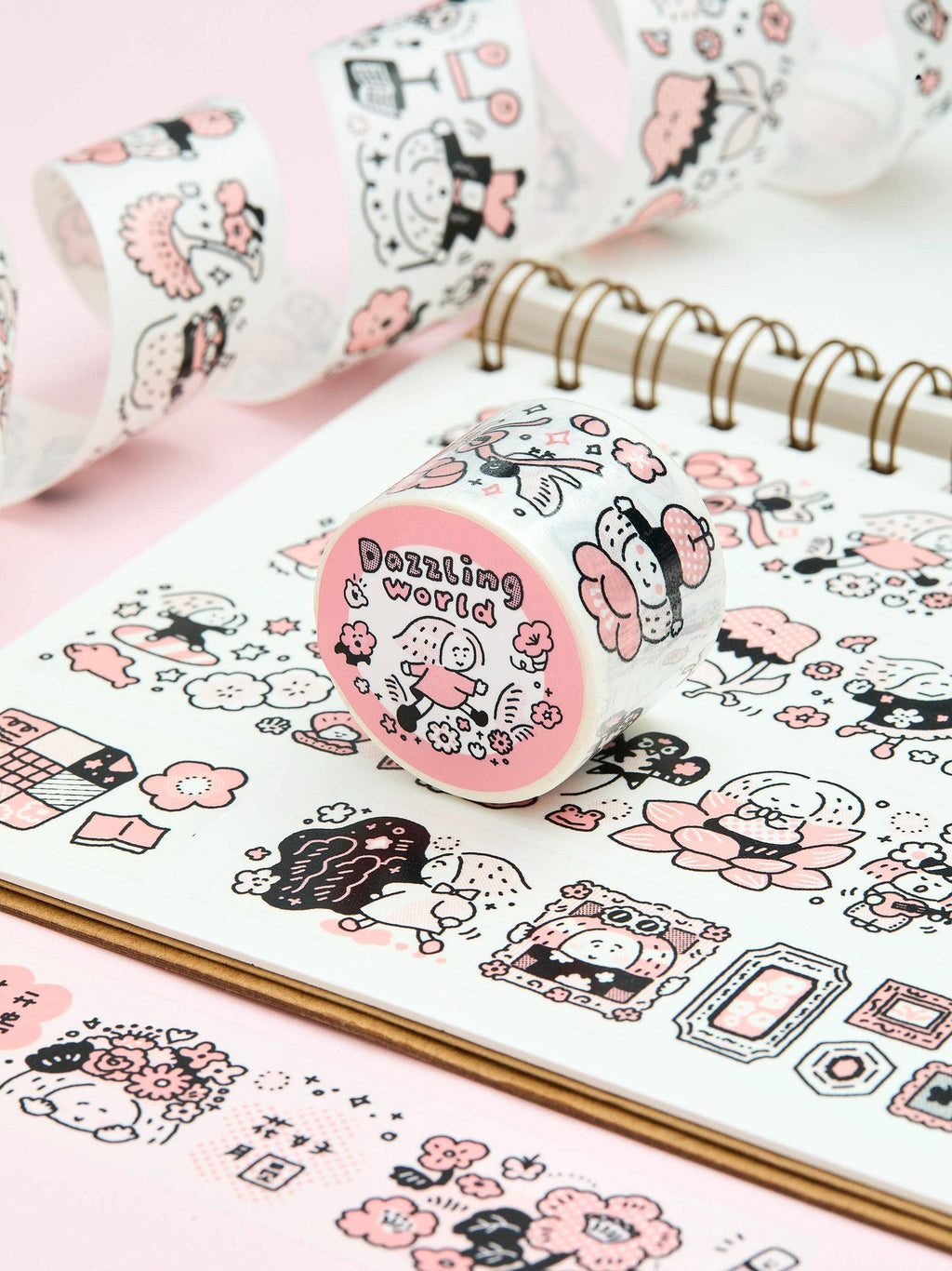 Flower Washi Tape - Dazzling World | Monochrome Pink Theme | Journal Tape | RiN! Studio