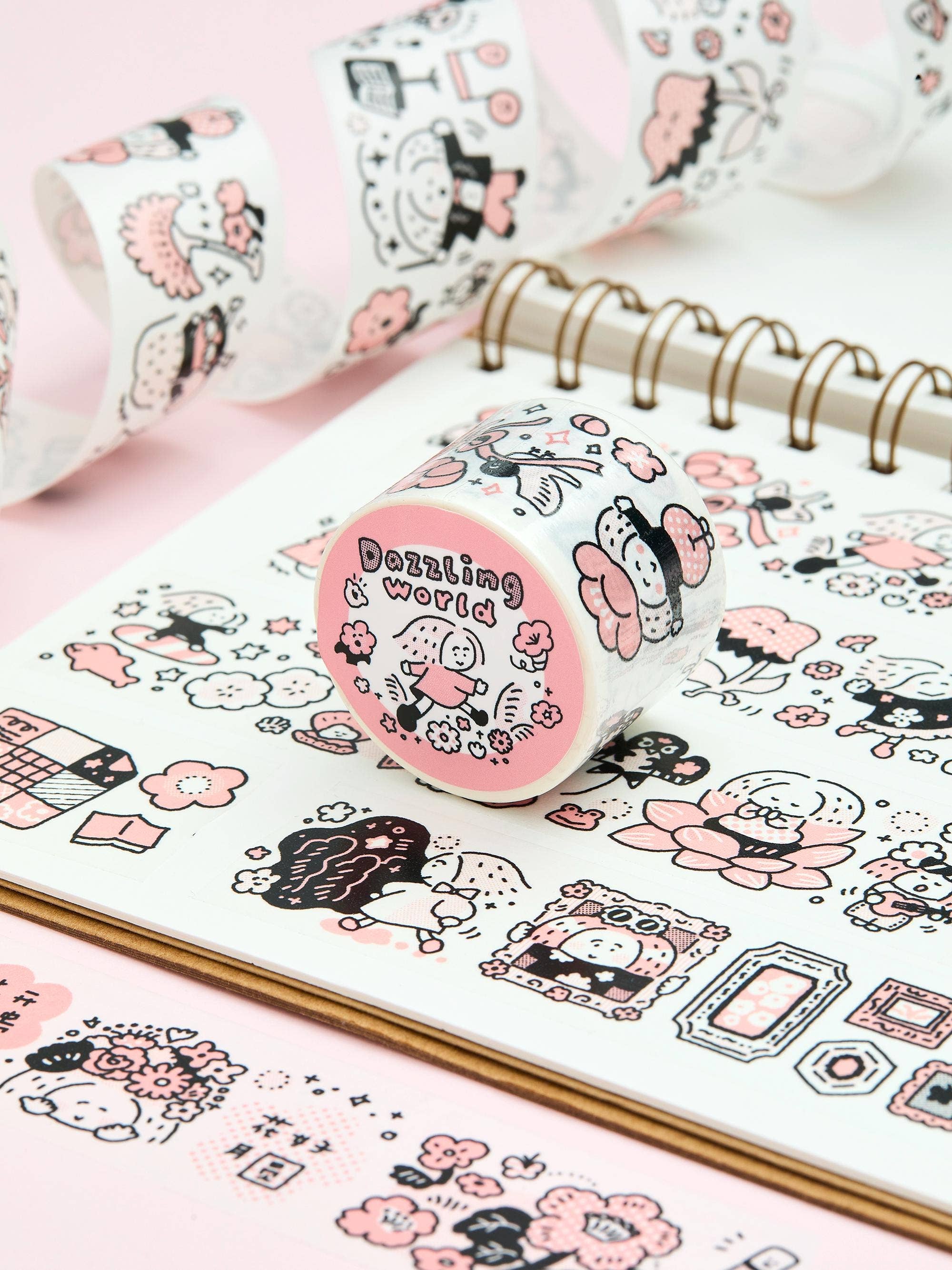 Flower Washi Tape - Dazzling World | Monochrome Pink Theme | Journal Tape | RiN! Studio