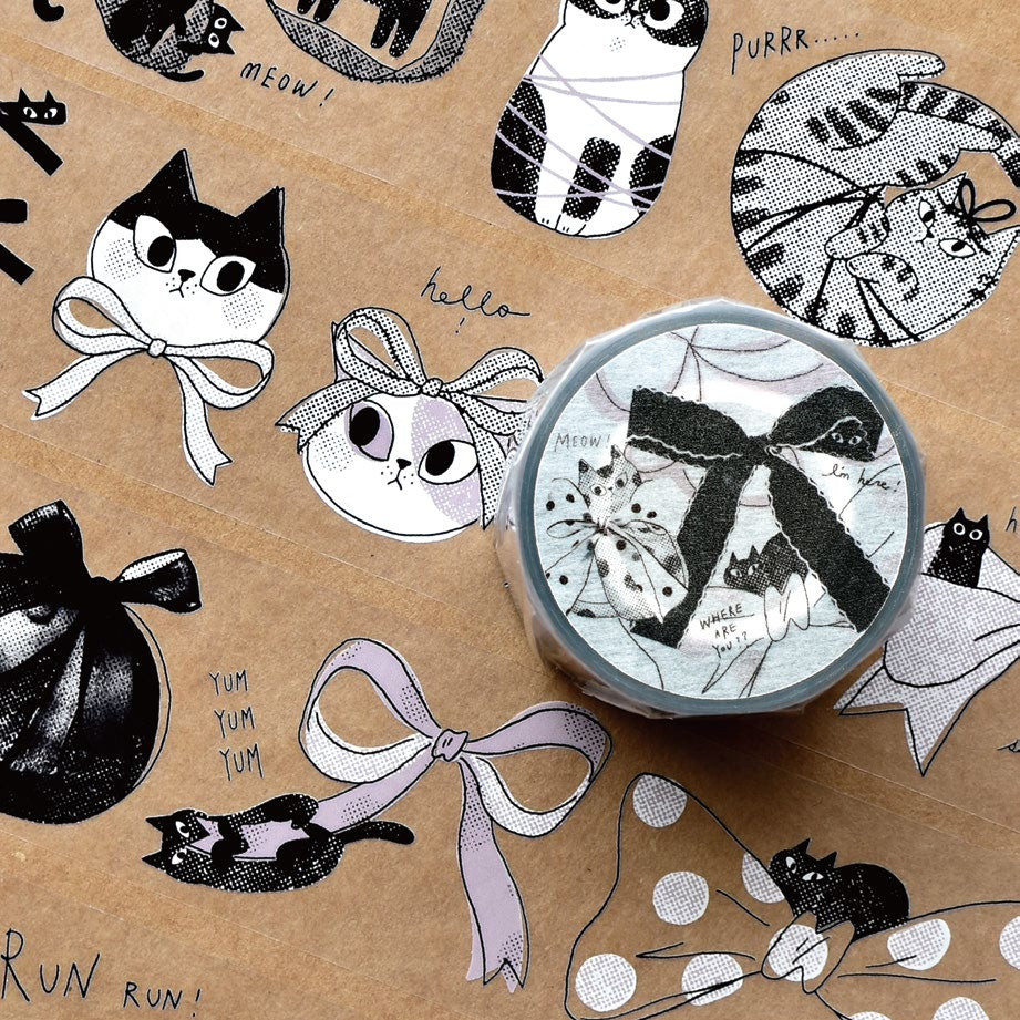 Matte PET Tape Sample — Cats & Ribbon| Sesame and Peanut