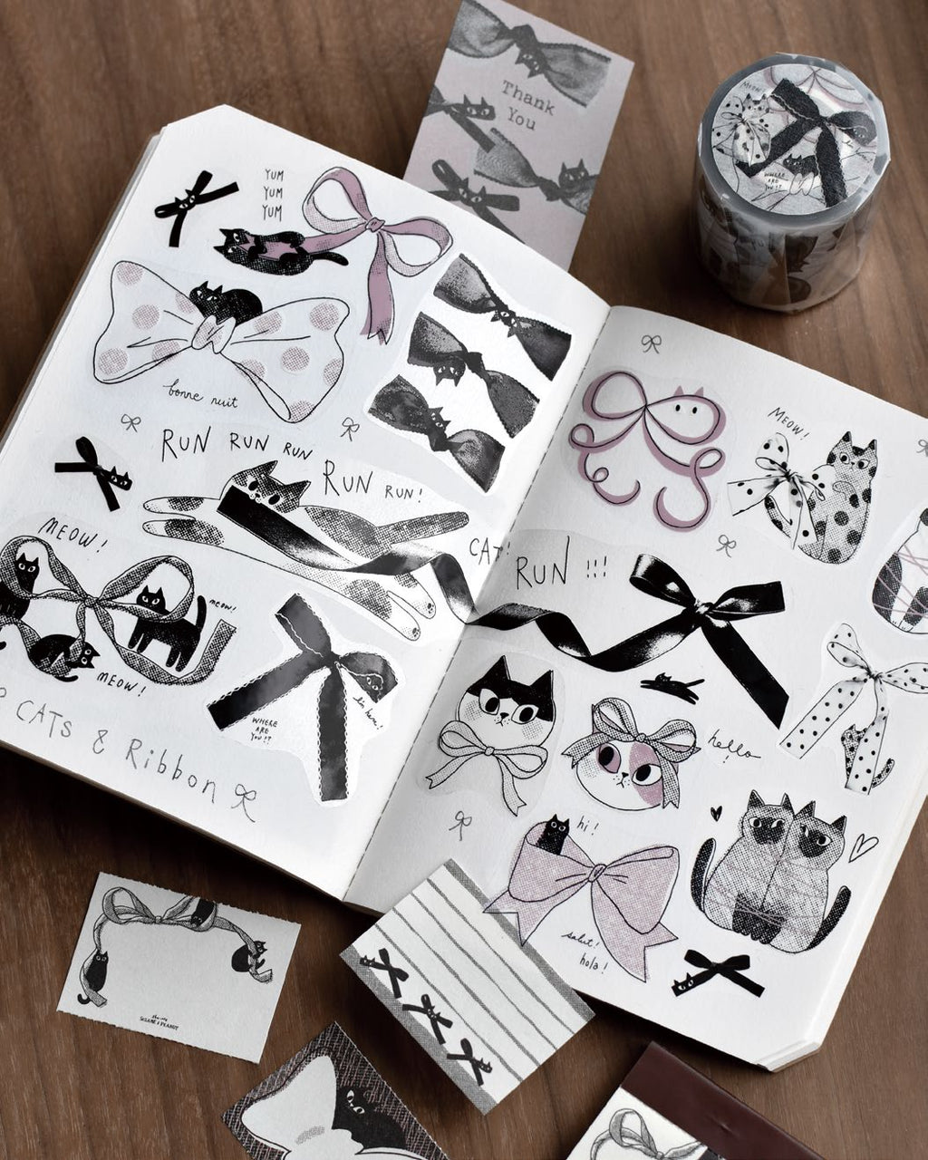 Matte PET Tape Sample — Cats & Ribbon| Sesame and Peanut