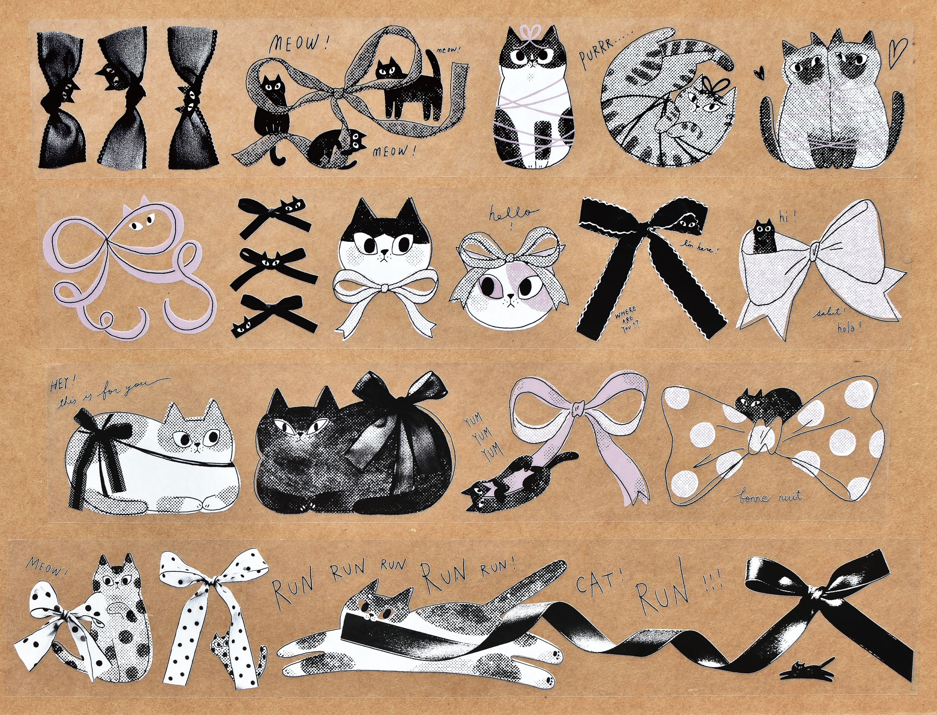Matte PET Tape Sample — Cats & Ribbon| Sesame and Peanut