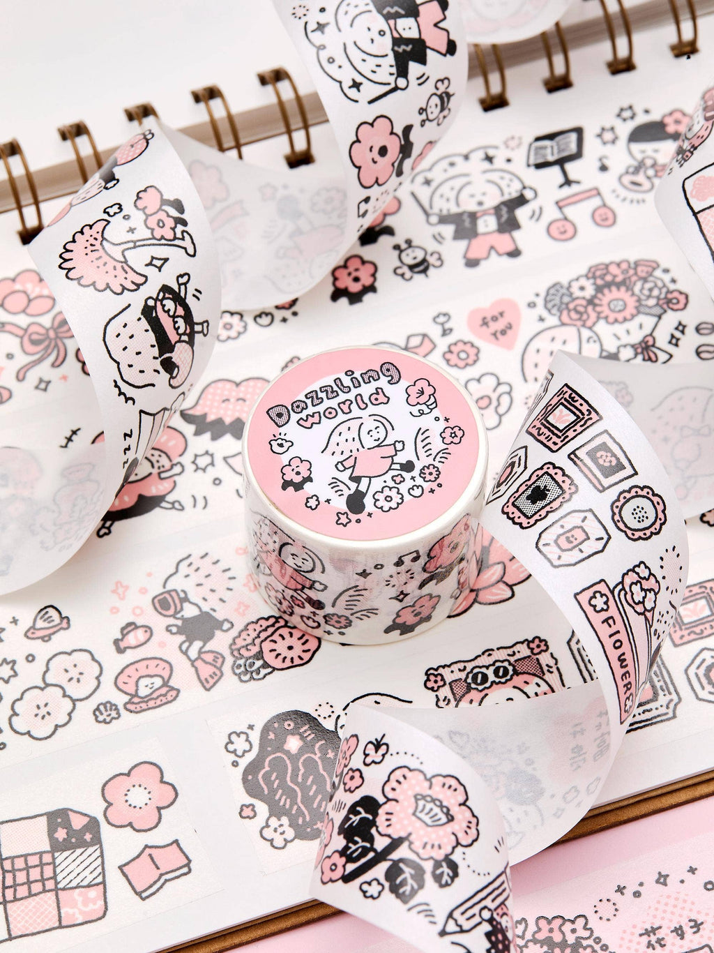 Flower Washi Tape - Dazzling World | Monochrome Pink Theme | Journal Tape | RiN! Studio