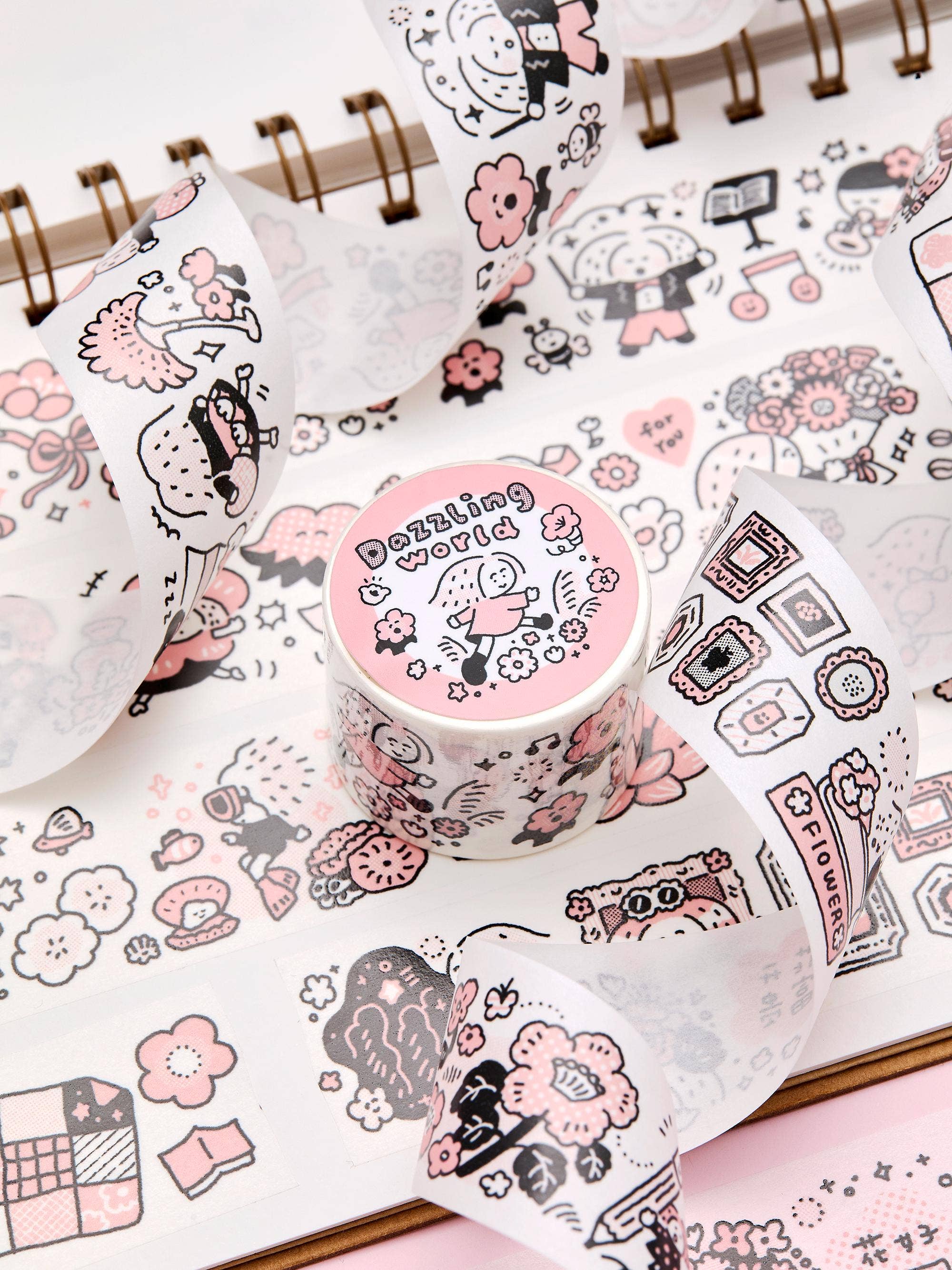 Flower Washi Tape - Dazzling World | Monochrome Pink Theme | Journal Tape | RiN! Studio