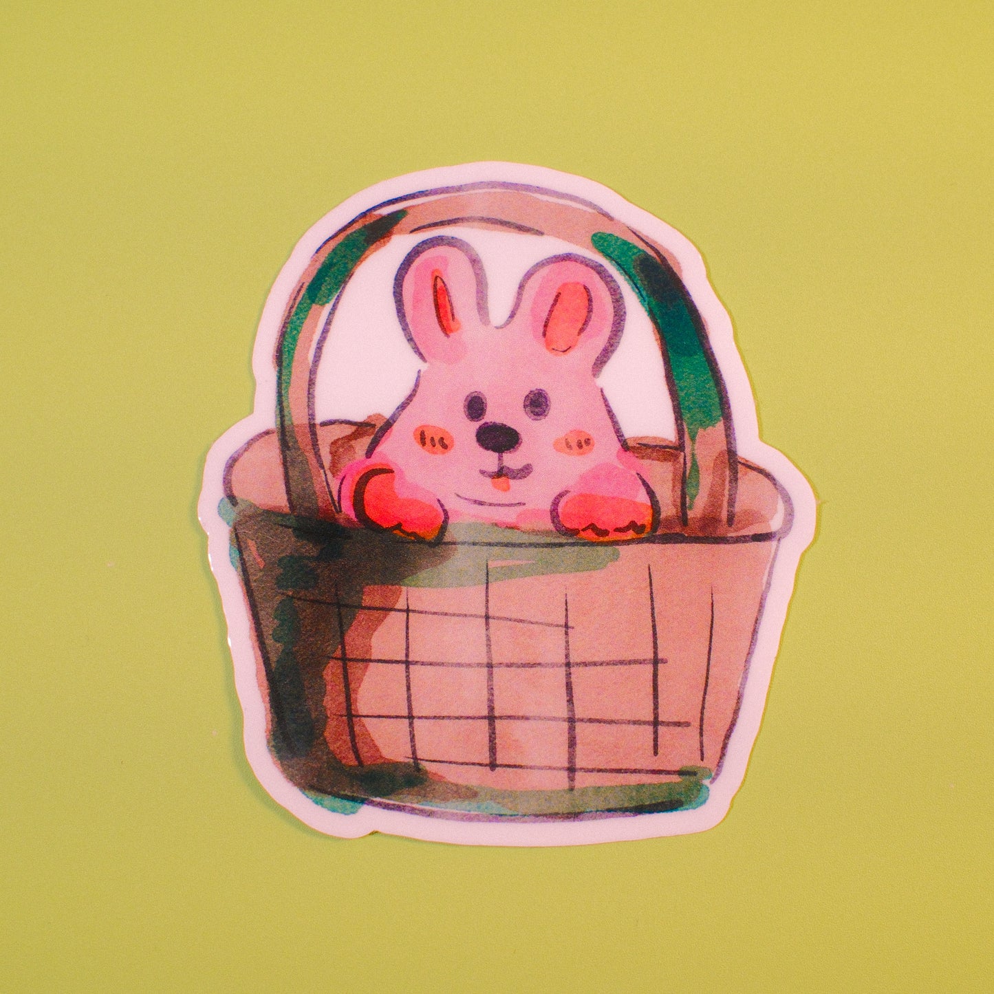Cute Bunny in Basket Clear Waterproof Sticker | 2.5” Vinyl Decal