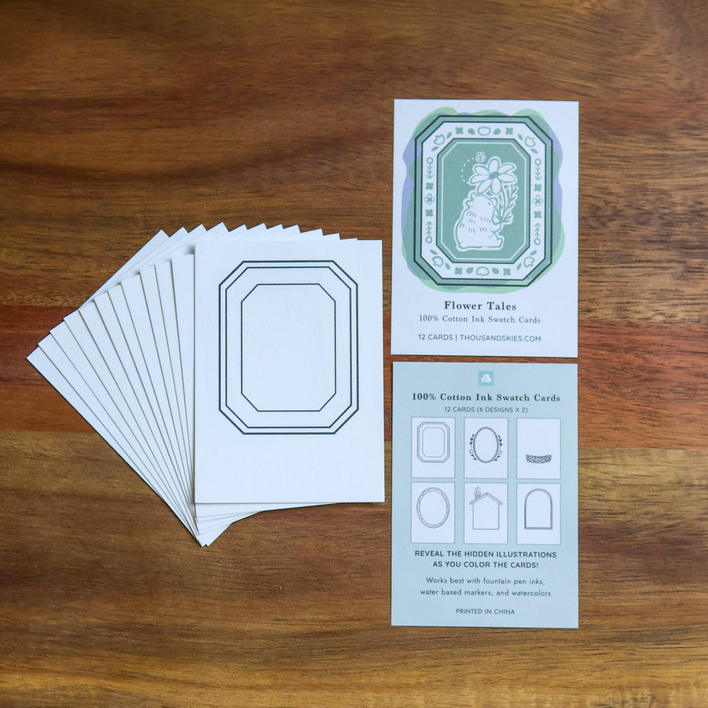 Flower Tales Ink Swatch Cards – 12 Cotton Cards for Coloring