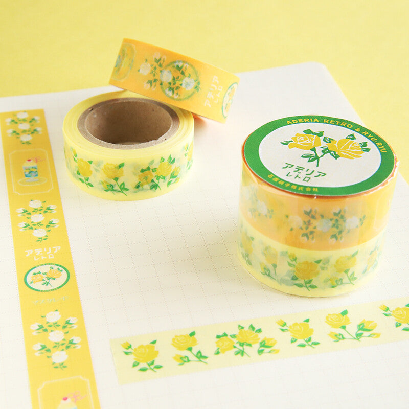 Adelia Retro Yellow Rose Washi Tape – 15mm × 7M (Set of 2)