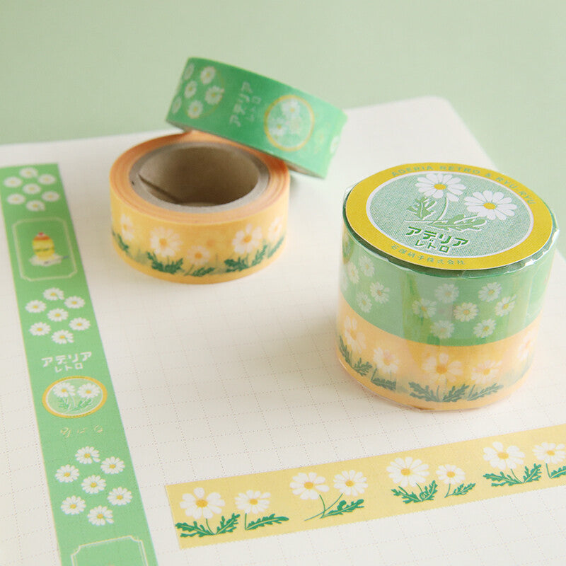 Adelia Retro Wildflower Washi Tape – Daisy 15mm × 7M (Set of 2)