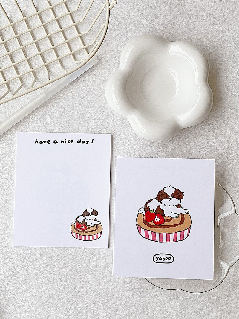 Yabee Happy Zoo Dog Dessert Mini Postcard | Double-Sided Journaling Cards (6 Designs)