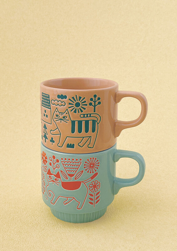 Japanese Cat Mug – Decole Stackable Ceramic Cup, 300ml (3 Designs)