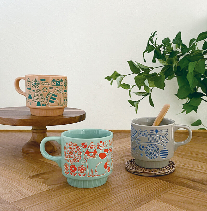 Japanese Cat Mug – Decole Stackable Ceramic Cup, 300ml (3 Designs)