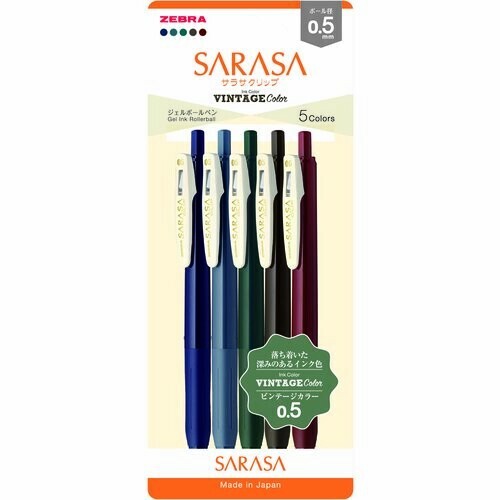Zebra Sarasa Clip Vintage Gel Pen – 0.5mm Japanese Gel Pen, Single or 5-Color Set