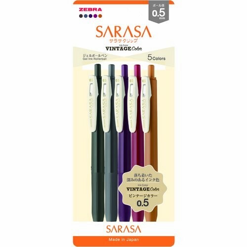 Zebra Sarasa Clip Vintage Gel Pen – 0.5mm Japanese Gel Pen, Single or 5-Color Set