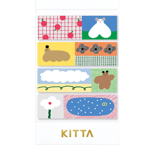 KITTA Washi Tape Stroll – 4 Patchwork Dog & Nature Designs, Decorative Paper