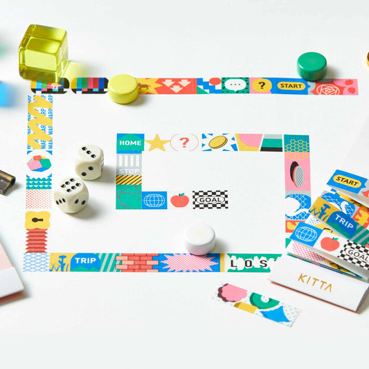 KITTA Washi Tape Board Game Design – 4 Patterns, Pre-Cut Decorative Paper