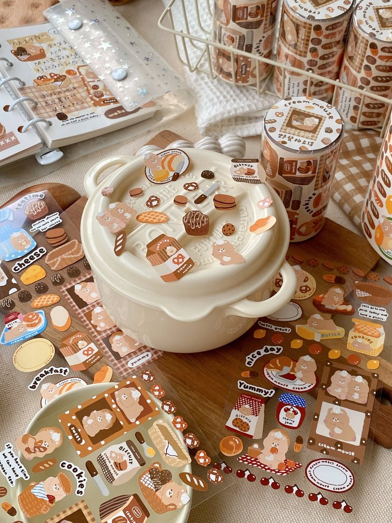 Cream Mouse Picnic Washi Tape – 7cm Wide Die-Cut Decorative Paper Tape