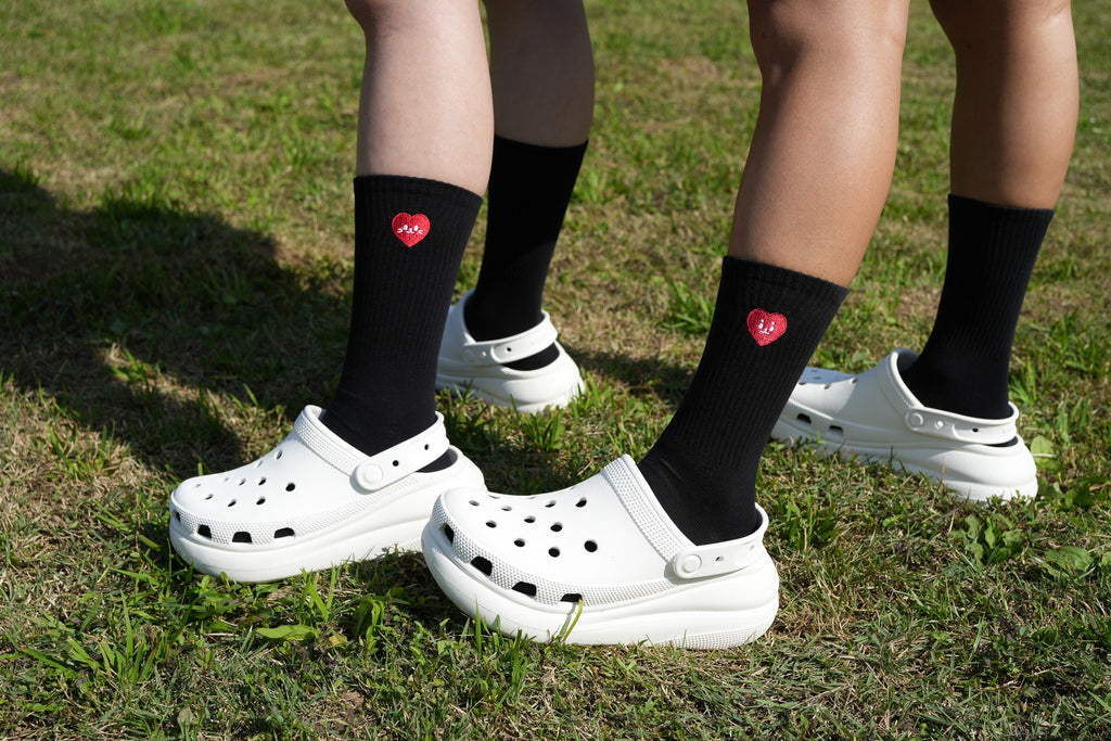 Doudle Studio “Cheeky Soul” Embroidered High Socks – Black Cotton