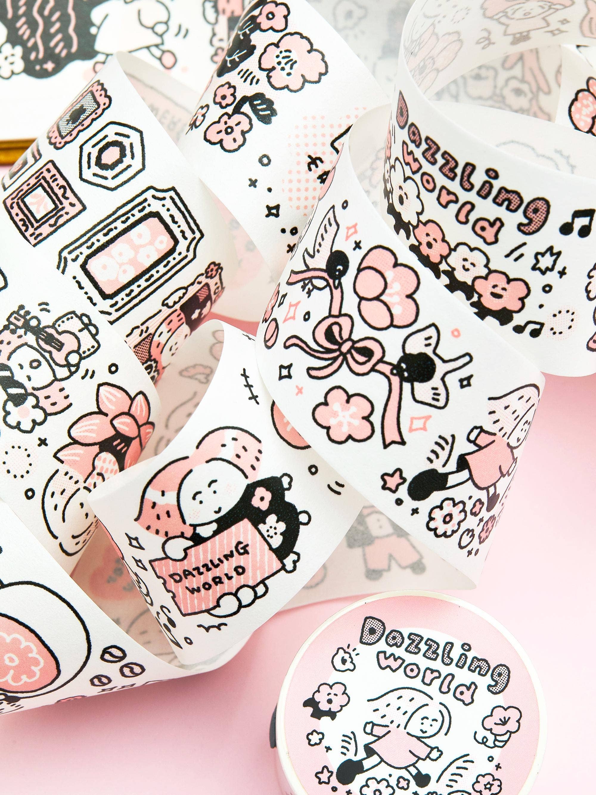 Flower Washi Tape - Dazzling World | Monochrome Pink Theme | Journal Tape | RiN! Studio