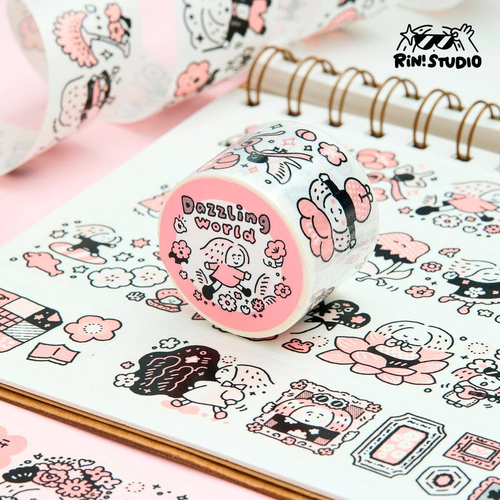 Flower Washi Tape - Dazzling World | Monochrome Pink Theme | Journal Tape | RiN! Studio
