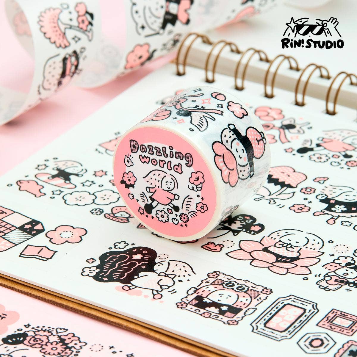 Flower Washi Tape - Dazzling World | Monochrome Pink Theme | Journal Tape | RiN! Studio