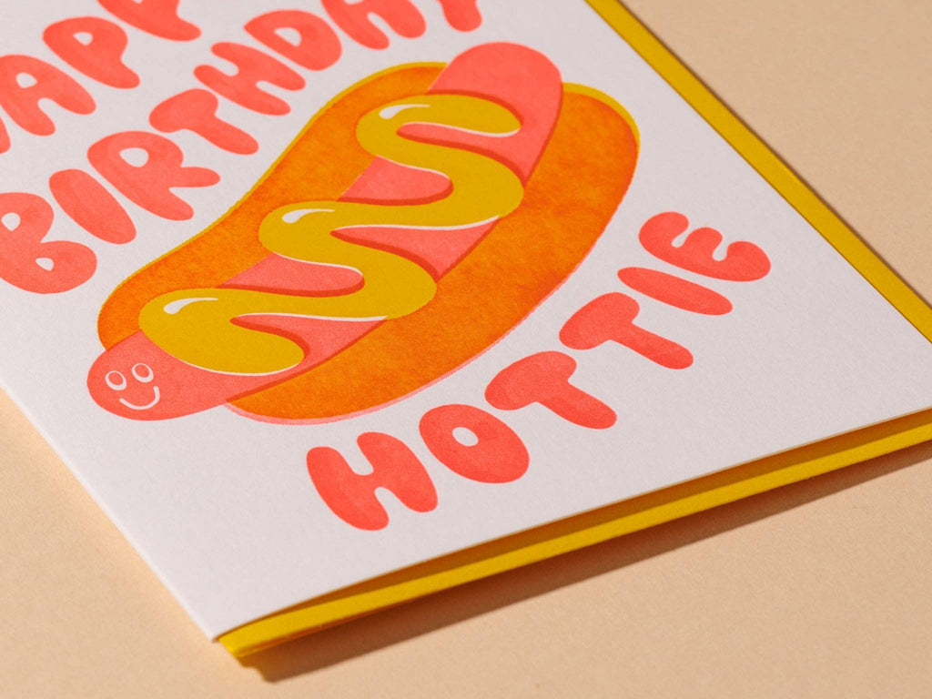 Happy Birthday Hottie Letterpress Card – Hot Dog Design, Made in USA