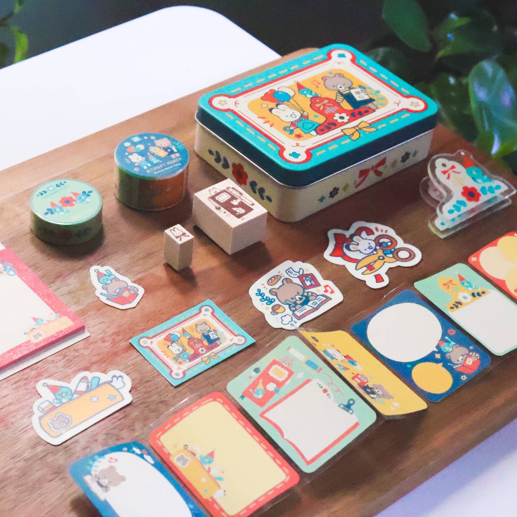 Stationery Tin Set with Stickers, Washi Tape & Stamps