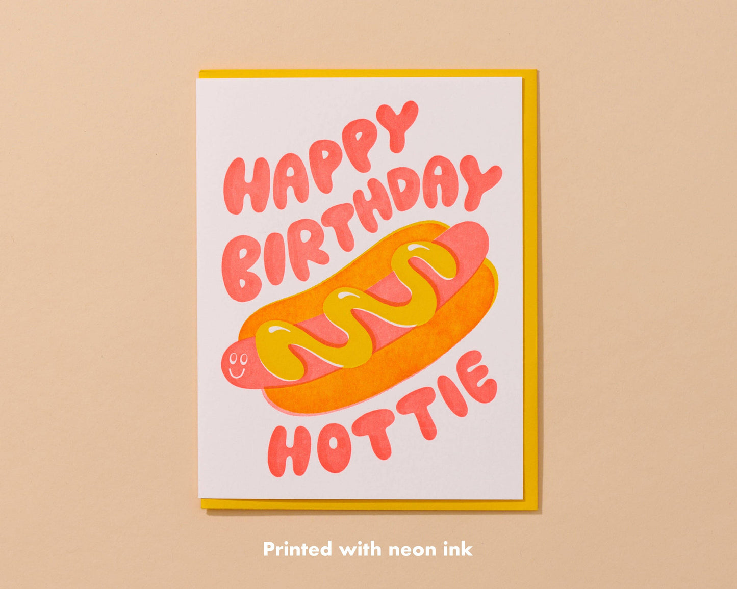 Happy Birthday Hottie Letterpress Card – Hot Dog Design, Made in USA