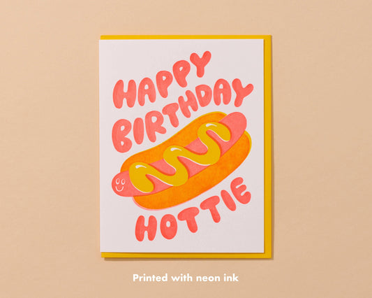 Happy Birthday Hottie Letterpress Card – Hot Dog Design, Made in USA
