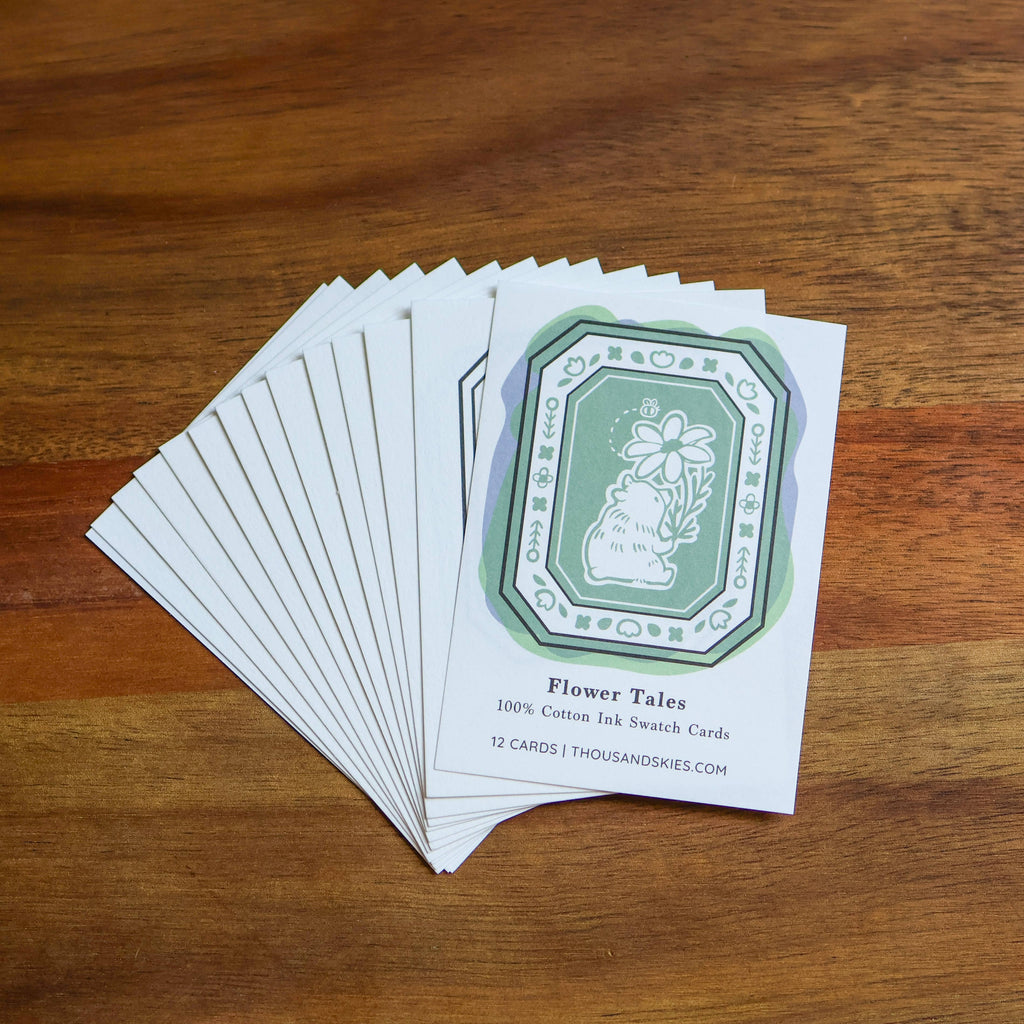 Flower Tales Ink Swatch Cards – 12 Cotton Cards for Coloring