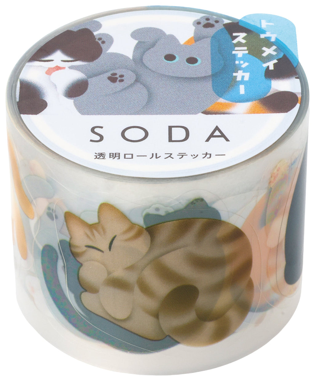 SODA transparent Masking Tape 1.2" Shaped / Rolling Cat