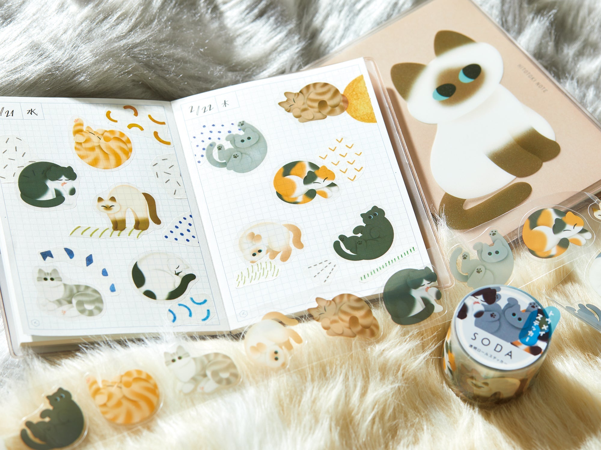 SODA transparent Masking Tape 1.2" Shaped / Rolling Cat