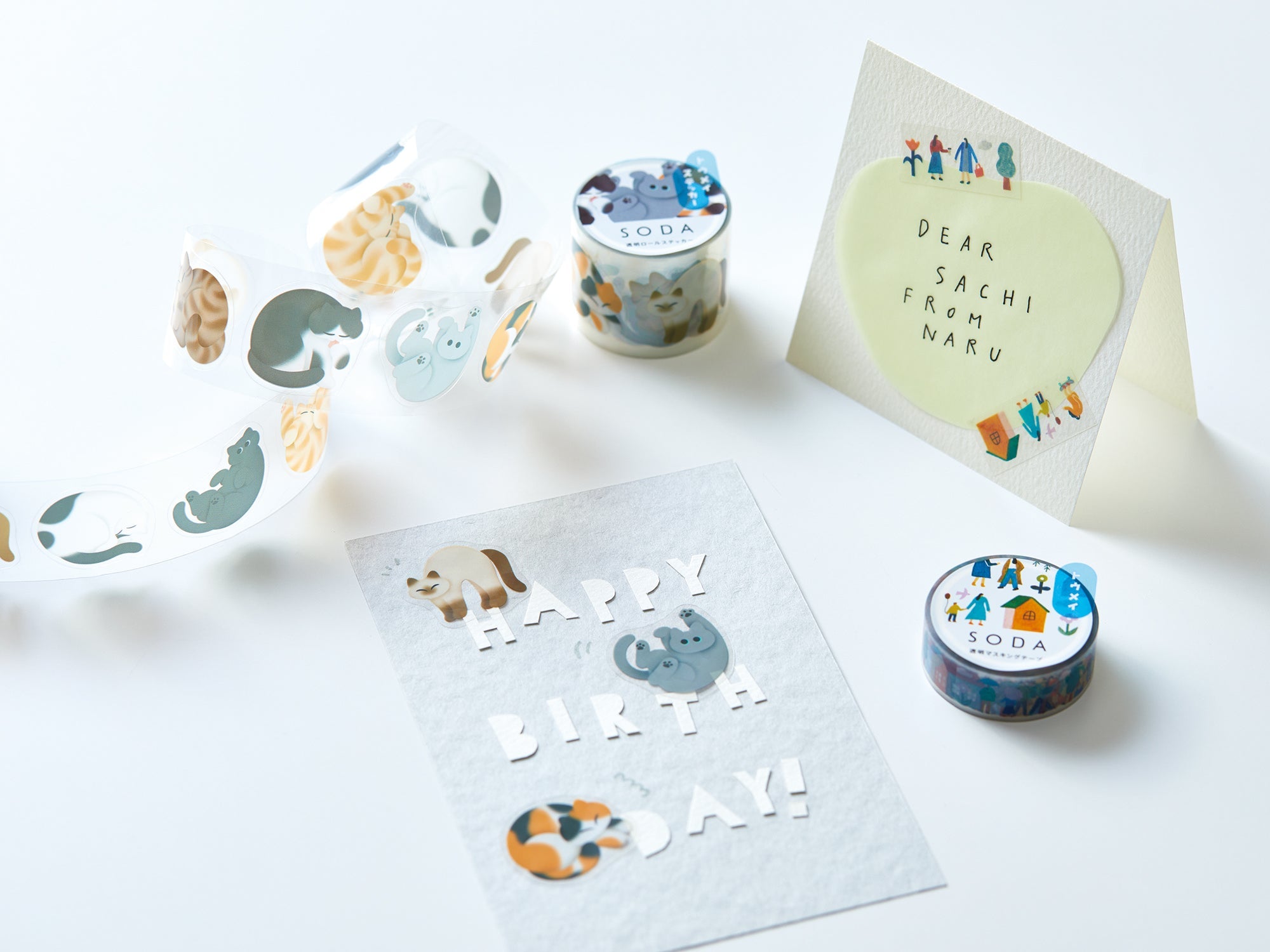 SODA transparent Masking Tape 1.2" Shaped / Rolling Cat