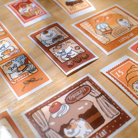 3 Little Cats Dessert House Sticker Pack | Glossy Square Polaroid Stickers (33 pcs)