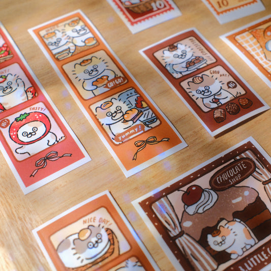 3 Little Cats Dessert House Sticker Pack | Glossy Square Polaroid Stickers (33 pcs)