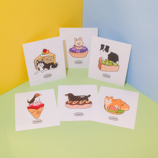 Yabee Happy Zoo Dog Dessert Mini Postcard | Double-Sided Journaling Cards (6 Designs)