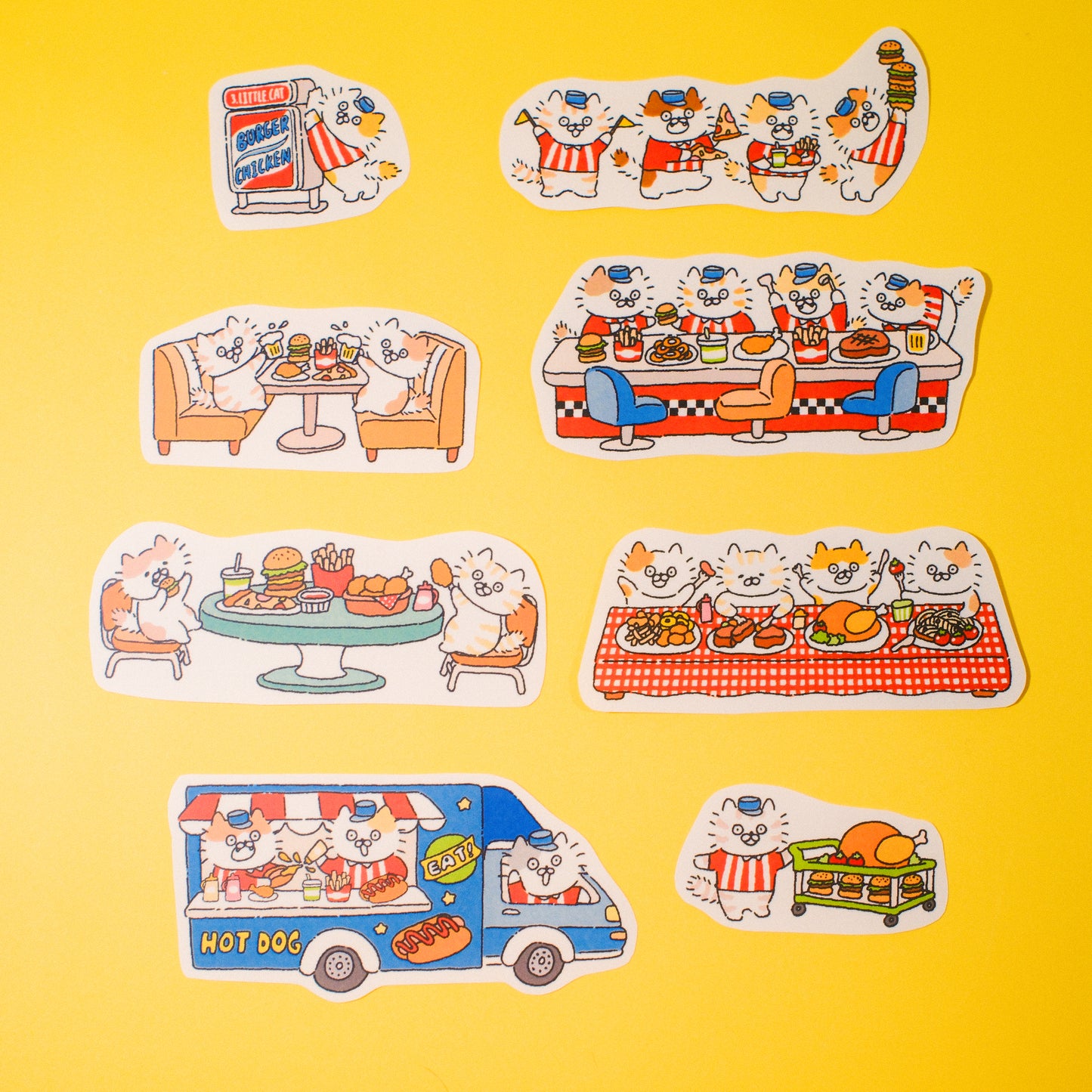 3 Little Cats Retro Diner Sticker Pack | Vintage-Style Matte Stickers (3 Designs)