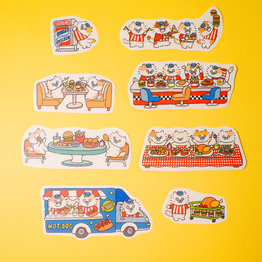 3 Little Cats Retro Diner Sticker Pack | Vintage-Style Matte Stickers (3 Designs)