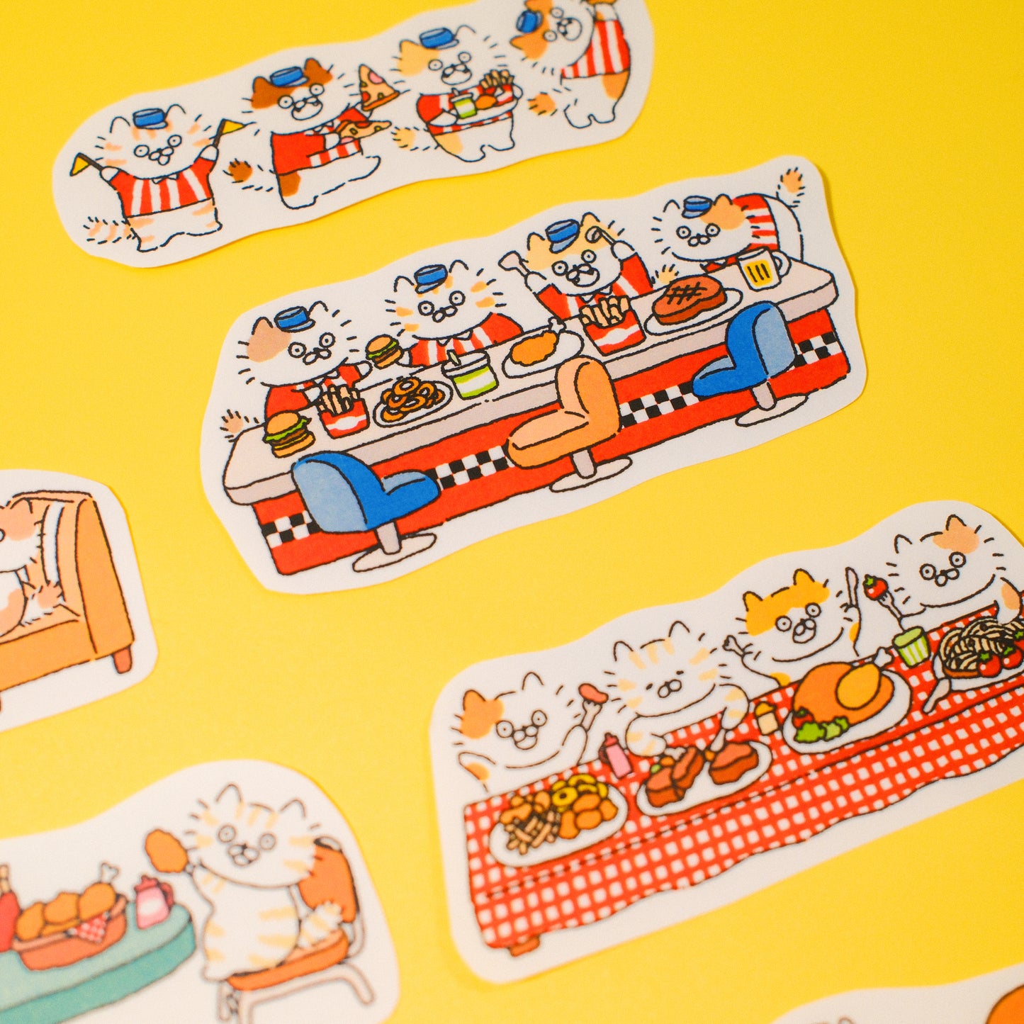 3 Little Cats Retro Diner Sticker Pack | Vintage-Style Matte Stickers (3 Designs)