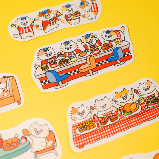 3 Little Cats Retro Diner Sticker Pack | Vintage-Style Matte Stickers (3 Designs)