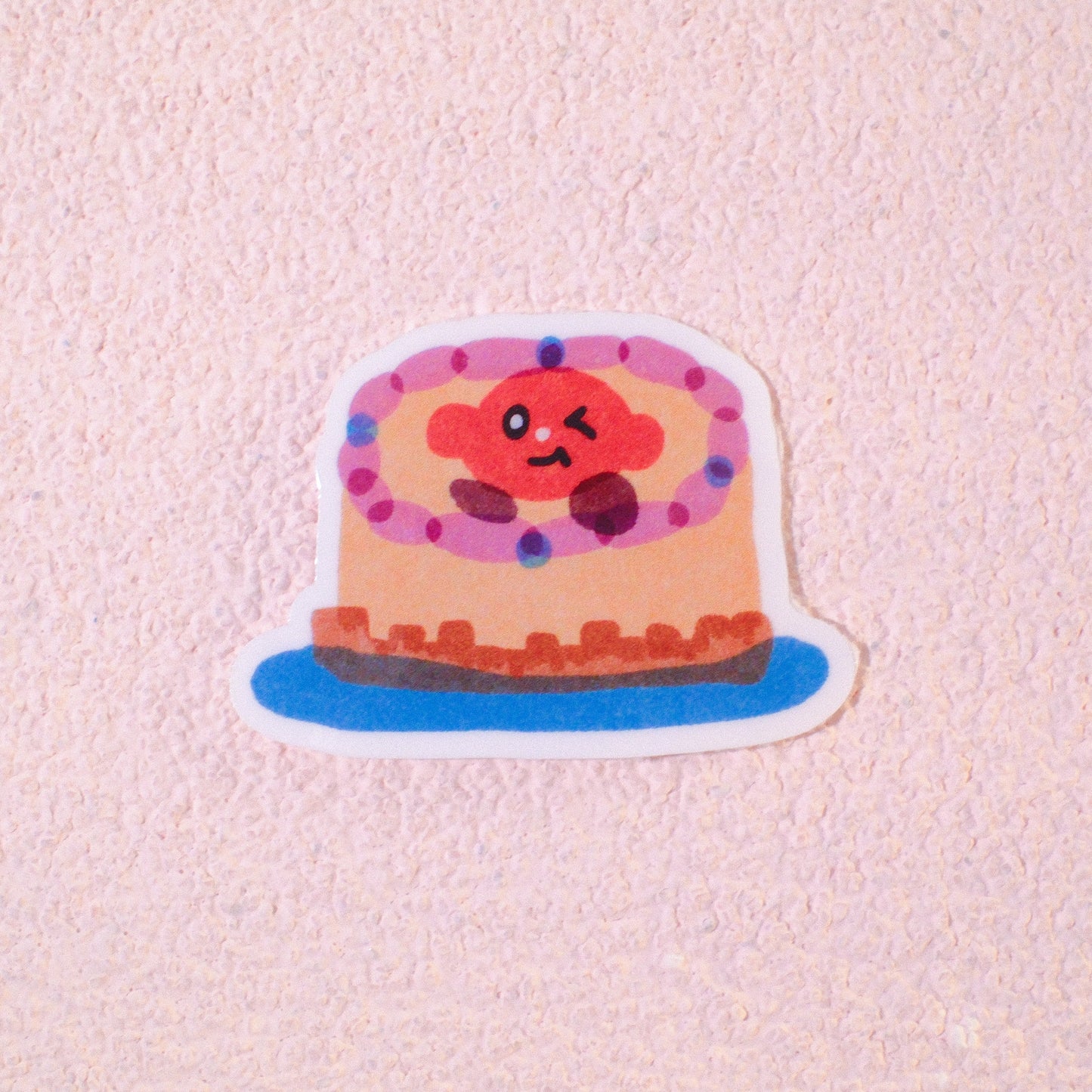 Winking Cake Clear Waterproof Sticker | 2” Cute Dessert Vinyl Decal