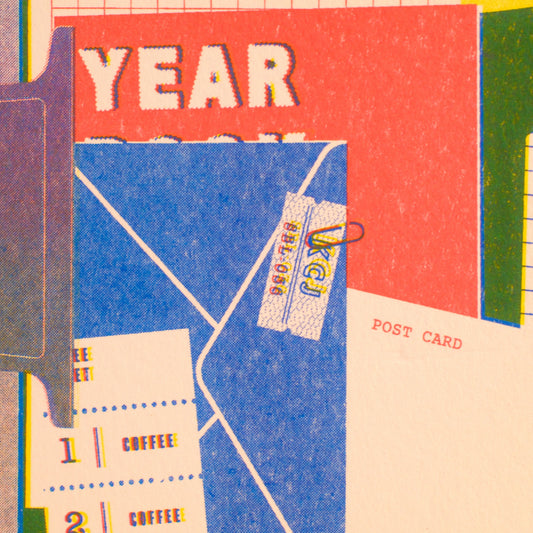 Colorful Paper Motif Postcard – Hidden Happy New Year Clip Design, 4 x 6 in