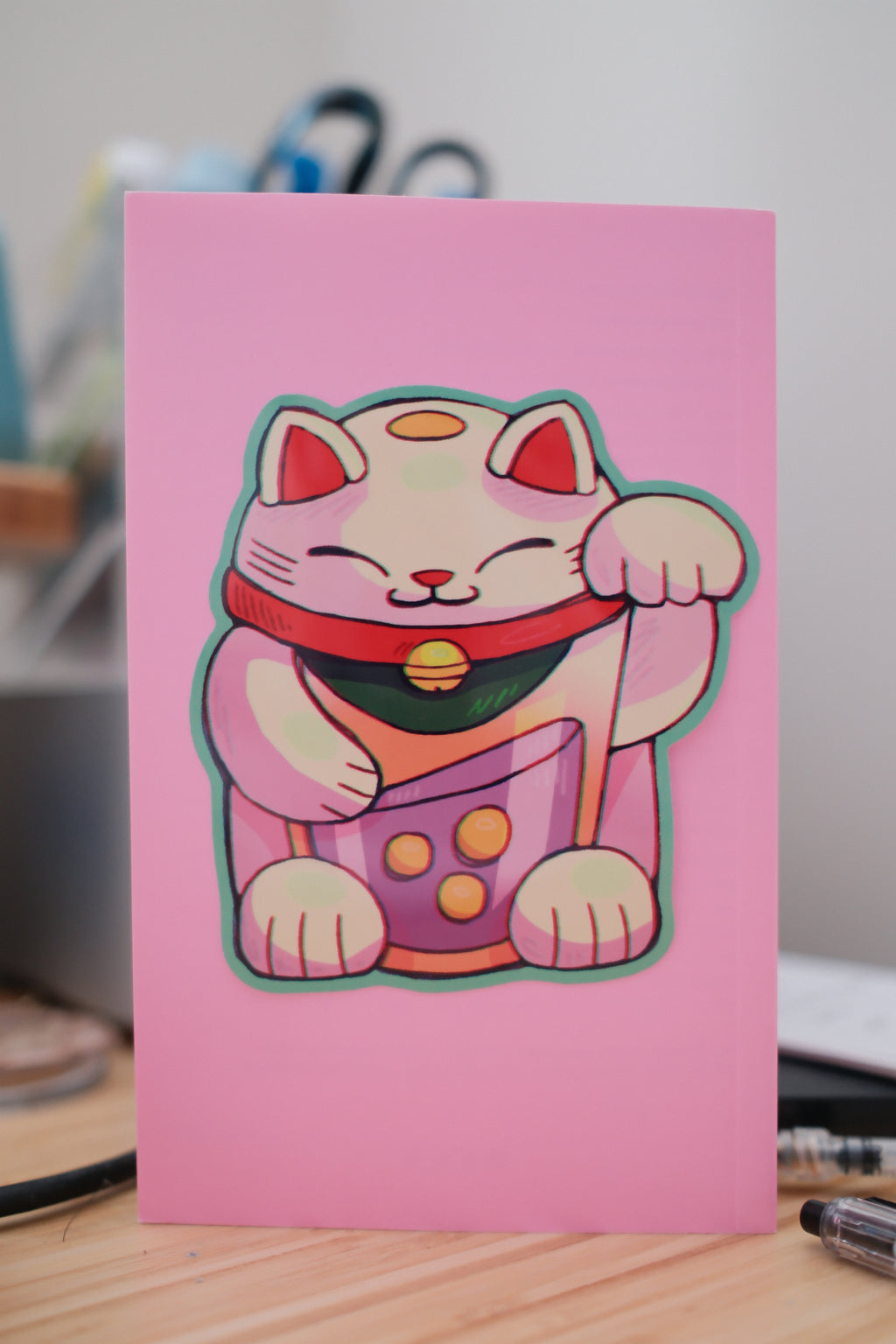 Lucky Cat Maneki-Neko Vinyl Sticker – 3.7 × 3.9 in (9.5 × 10 cm)